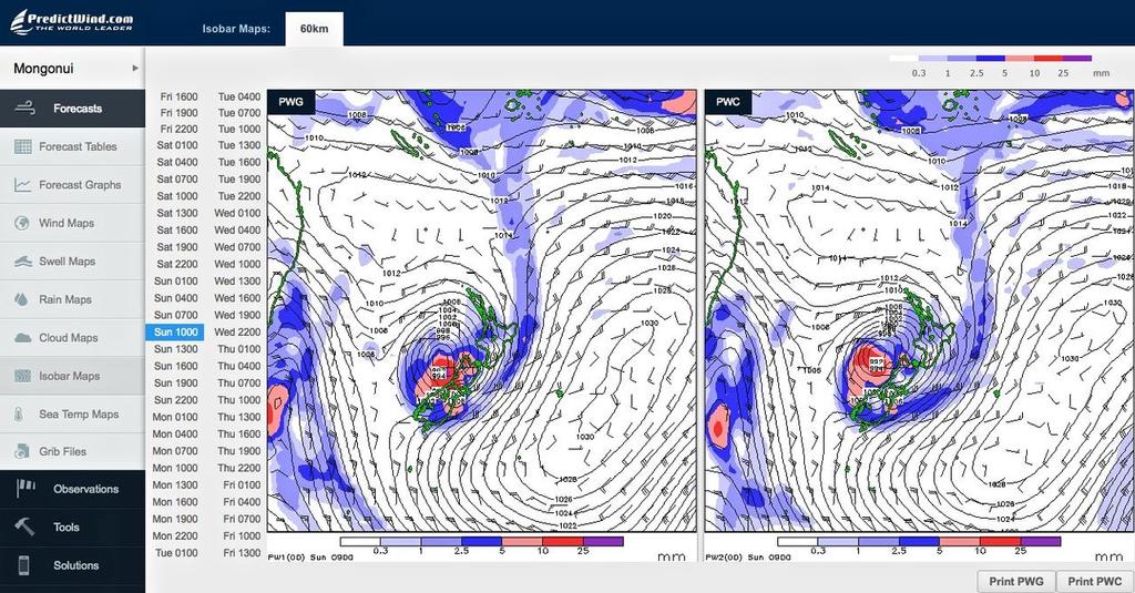 Isobars - Sunday 1000hrs - PredictWind March 14-15, 2014 - Cyclone Lusi, 1000hrs - 160314 © PredictWind http://www.predictwind.com